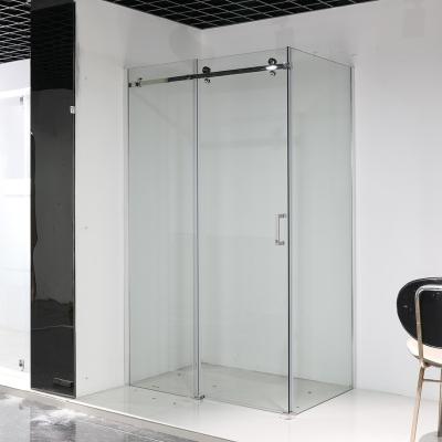 China Contemporary Stainless Steel Rolling Frameless Factory Shower Enclosure With Sliding Door for sale