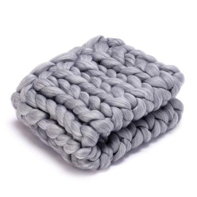 China Custom Australian Wool Adult Chunky Knit Baby Merino Blanket Wholesale Wearable Poly for sale