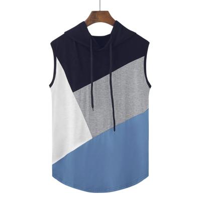 China Guangzhou Modern Muscle Men's Basketball Crewneck Contrast Colors Anti-wrinkle Sleeveless With Hood T-shirts for sale