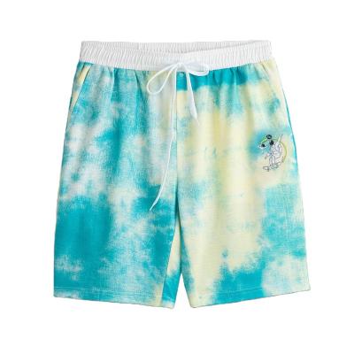 China wholesale Anti-wrinkle men's plus size casual drawstring tie elastic dye printed knit shorts for sale