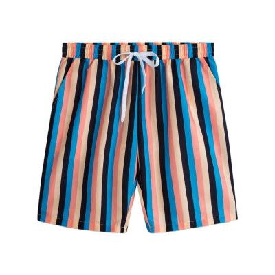 China Anti-Wrinkle Breathable Quick Dry Men's Casual Drawstring Stripe Printing Hawaiian Beach Shorts for sale