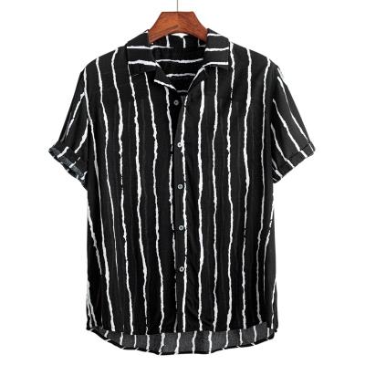 China 2022 New Anti-pilling Rayon Cotton Hawaiian Stripes Digital Printing Summer Mens Shirts for sale