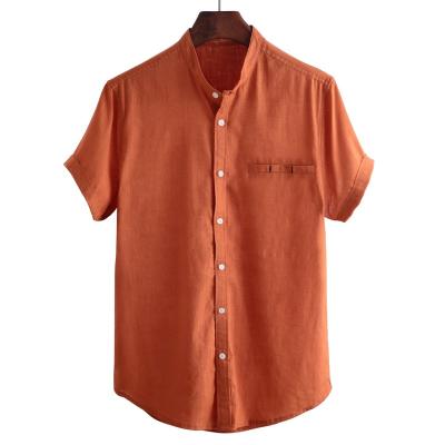 China 2022 New Fashion Solid Color Stand Collar Row Button Single Short Sleeve Cotton Slim Men's Anti-pilling Shirt for sale