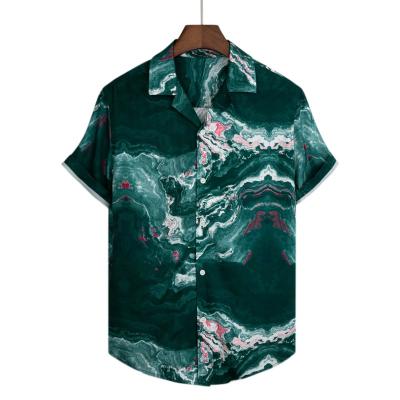 China Art Texture Satin Print Loose Sleeve Shirt Anti-pilling Men's Summer Trend Half Sleeve Shorts For Men for sale