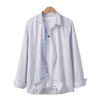 China Casual Office Cotton Polyester Anti-pilling Button Up Vertical Stripe Black White Shirt Long Sleeve Men for sale