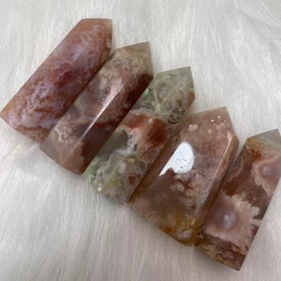 China China Wholesale Natural Quartz Crystal Wand Cherry Blossom Sakura Agate Flower Tower for sale