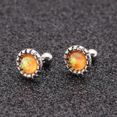 China Hiphop India Australian Gemstone Earrings Round Stainless Steel Prongs Set Diamond Stone Earrings Pierced Jewelry for sale