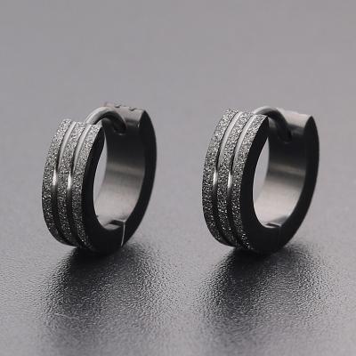 China Bohemian Titanium Steel Stainless Steel Pressed Sand Frosted Flat Earring 4*9 Round Earrings for sale