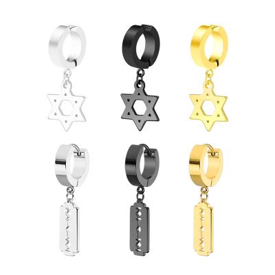 China Fashion Cute Clip Earrings Six Star Blade Earring Pendants Industrial Piercing Gold Plated Earrings Mens Jewelry Classic for sale