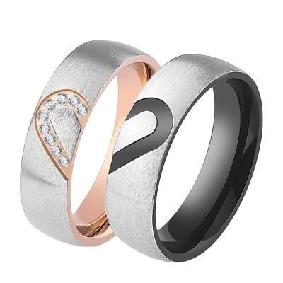 China Fashion CLASSIC Titanium Diamond Ring Stainless Steel Rose Gold Couples Love Heart Shaped Ring for sale