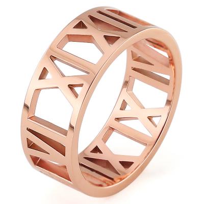 China Steel cavity Roman Numeral Ring Stainless Steel Rose Gold Creative Titanium Ring Korean TRENDY fashion for sale