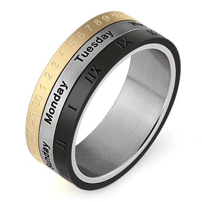 China Fashion CLASSIC Titanium Roman Numeral Time Rotating Ring Stainless Steel Zodiac Ring for sale