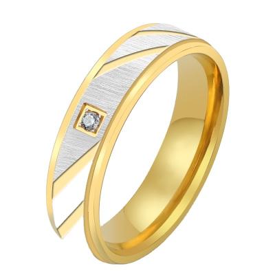 China Fashion TRENDY titanium steel ring simple personality brushed zircon stainless steel gold ring for sale