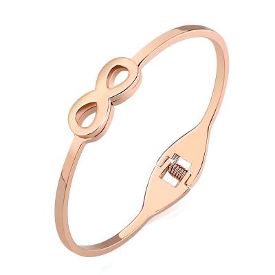 China CLASSIC Creative Number 8 Titanium Steel Bracelet Fashion Stainless Steel Rose Elastic Gold Open Ring for sale