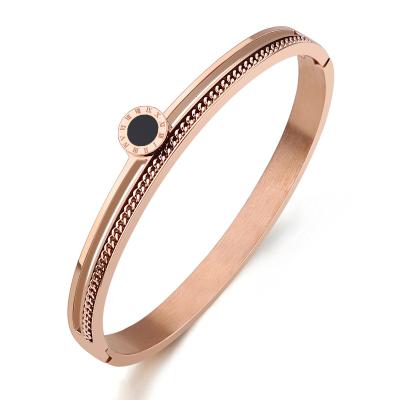 China New Style TRENDY Chain Roman Numeral Bracelet Fashion Women's Titanium Steel Rose Gold Open Bangle for sale