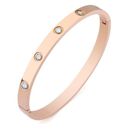 China Fashion Trendy Korean Titanium Diamond Bangle Stainless Steel Open Flat Smooth Jewelry Full for sale