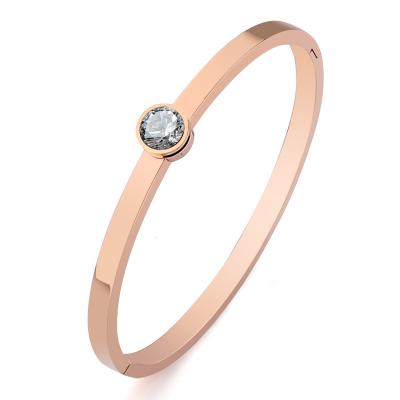 China Stainless Steel Casual/Sporty Steel Round Buckle Bracelet Fashion Zircon Titanium Open Bracelet Inlaid With White Zirconium for sale