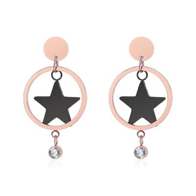 China Korean BOHEMIA earrings are always from time to time stainless steel round cake star five-pointed earrings zircon dangle earrings for sale