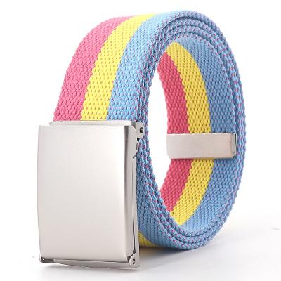 China Stylish Rainbow Color Fashionable Women Belts Polyester Cotton Fabric Casual Belts for sale