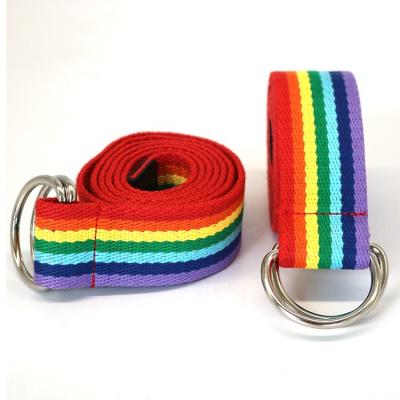 China Garment Customized 3.8cm Rainbow Color Canvas Belt With Double D Ring for sale