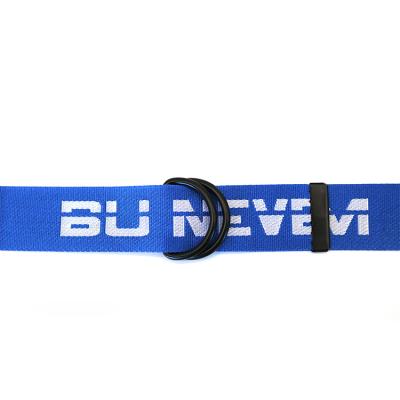 China Nylon Custom Design Mens Womens Blue White Jacquard Nylon Woven Ribbon Belt With Metal Double D Ring Buckles for sale