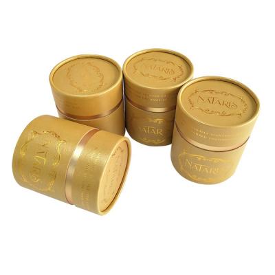 China Recycled Materials Rolled Edge Cylinder Cardboard Cylinder Matte Gold Gift Packaging Custom Round Candle Tube Box for sale