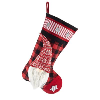 China Festival Decoration Christmas Stocking Home Plaid Santa Jars Christmas Decoration Stocking Luxury Christmas Gift For Child for sale