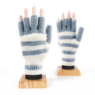 China Outdoor Use Promotional Good Quality Stripe Knit Makers Fingerless Knit Acrylic Gloves With Flip Top for sale