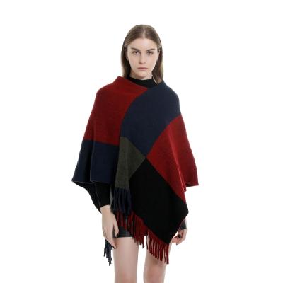 China Winter Fashion News Retro Cashmere Women's Plaid Scarf Shawl Long Sleeve Knitted Cape for sale