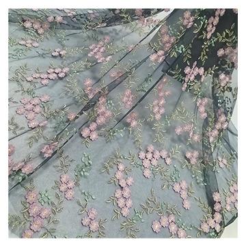 China Wholesale Viable Running Flat Polyester Net Embroidery Fabric Tulle With Milk Yarn And Metal Thread Flat Embroidery Cloth for sale