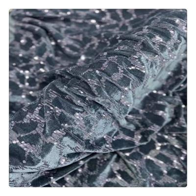 China Viable Gray Rose Gold Embroidery Sequin Fabric Velvet Lace Fabric For Wedding for sale