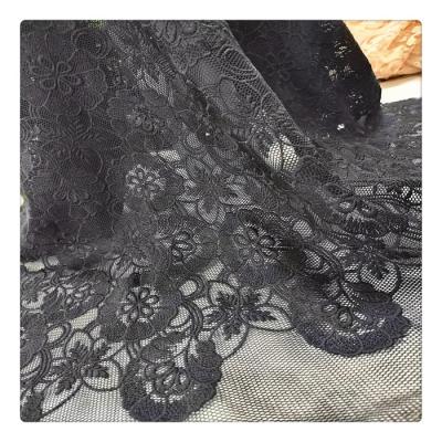 China Net Fabric Viable Embroidery Fancy Mesh Black Heavy Air Lace Dress Fabric for sale