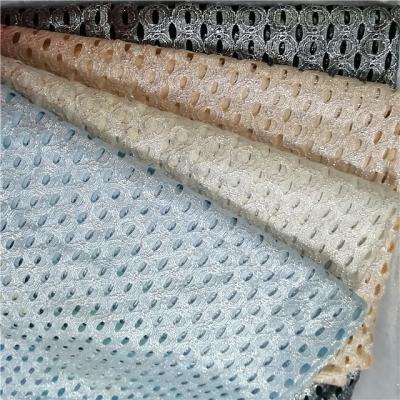 China Cotton workable light blue lace nylon color big hole eyelet design with shiny all over foil fabric for fancy party wear for sale