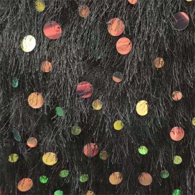 China 2020 custom large sequins custom Shrink-resistant plush pine needle fur embroidery popular children's clothing home textile costume fabrics for sale