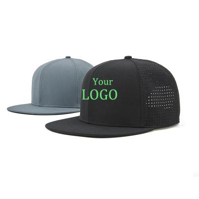 China Waterproof Wholesale Luxury Quick Dry Flat bill flex 3D Embroidery logo Waterproof Nylon baseball custom laser cut holes Snapback Cap Hat for sale