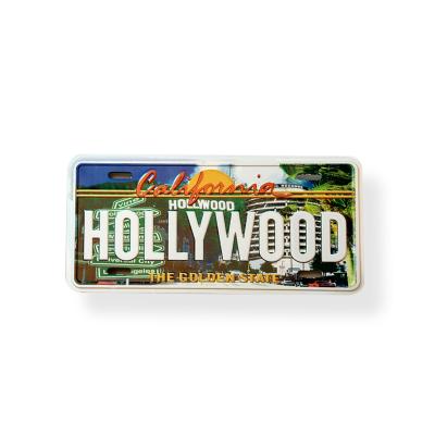 China High Quality Europe Metal Sign Printed Embossed Logo HOLLYWOOD USA Tin Sign Dish Aluminum Plate With Magnet For All Decoration for sale