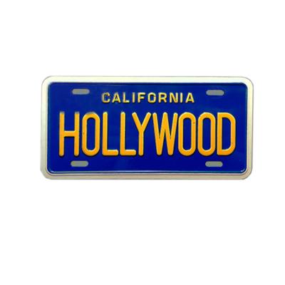 China Europe Hollywood California Embossed Tin Sign Magnet Metal Mini Aluminum License Plate Sign With Magnet On The Back for sale