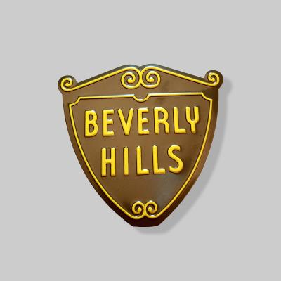 China Custom Europe BEVERLY HILLS OEM Shield Metal Sign Embossed Vintage Magnet Tin Sign Mini Aluminum License Plate for sale