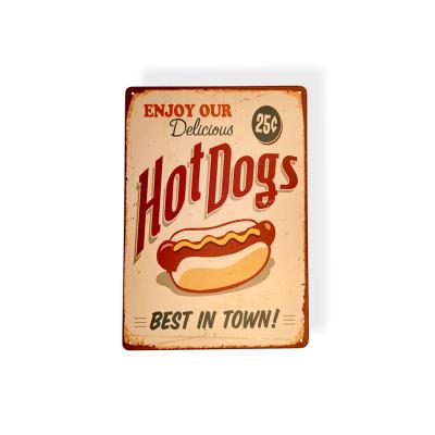 China Europe hot dogs shop advertising metal sign antique style tin sign dish poster for decorative wall for sale