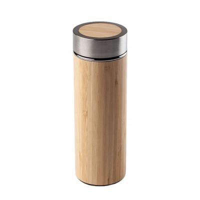 China Sustainable Thermos 500ml Vacuum Flasks Stainless Steel Double Walled Insulated Bamboo Water Bottle With Strainer for sale