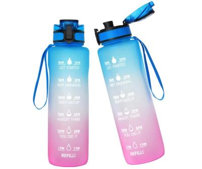 China Free Time Viable Custom Logo 32Oz BPA Plastic Frosted Motivational Water Bottle For Sports for sale