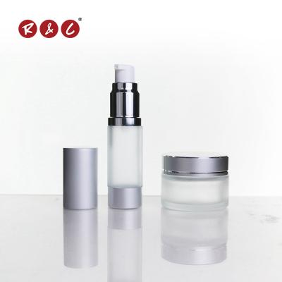 China BEAUTY PACKAGING Cosmetic Packaging Aluminum Frosted Airless Bottle And Frosted Glass Jar for sale