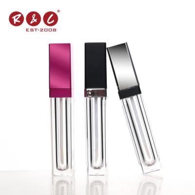 China Custom clear empty tubes 15ml 10ml 7ml square lip gloss container logo lipstick container lip gloss container transparent petg led light black top empty tubes for gloss liptint bottle lip for sale