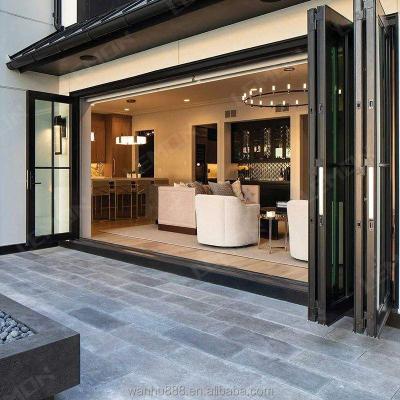 China Waterproof WANHU Aluminum Doors Aluminium Bifold Patio Folding Glass Doors Outswing Energy Efficient Bifold Door For House for sale