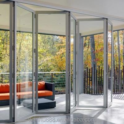 China Waterproof WANHU Hurricane Proof Aluminum Exterior Door Balcony Patio Lowe Glass Aluminum Bifold Folding Door for sale