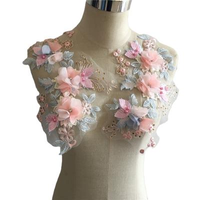 China 3D 3D Flowers Pearl Lace Collar Embroidery DIY Tulle Imitation Lace Collar for sale