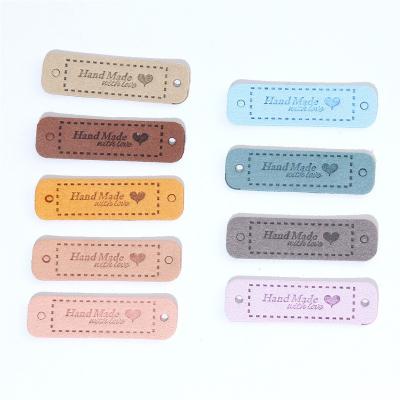 China 20Pcs Washable Hand Made With Love Labels Tags For Clothing PU Leather DIY Labels Handmade Hat Bags Labels Garment Accessories Sewing Sewing for sale