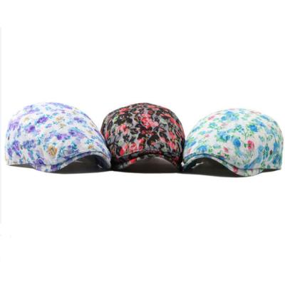 China Picture Four Seasons Cotton Flower Printing Newsboy Caps Flat Cap Women Painter Beret Hats Peaks for sale