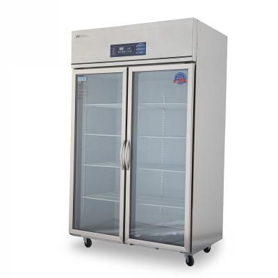 China Grocery Store Factory Wholesale Price Commercial Stainless Steel Refrigeration Hardware Double Doors Glass Display Refrigerator for sale