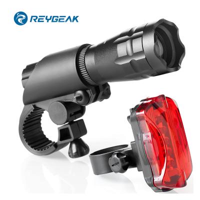 China Aluminum& REYGEAK Bicycle Front and Back Set Plastic Bike Headlight and Rear Tail Light for Mountain Road Night Riding Super Bright Flash LED Light for sale